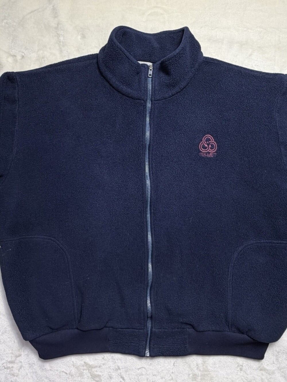 Vintage TriMet Polartec Fleece 2XL Jacket Dennis USA Made Navy Blue Bomber Work